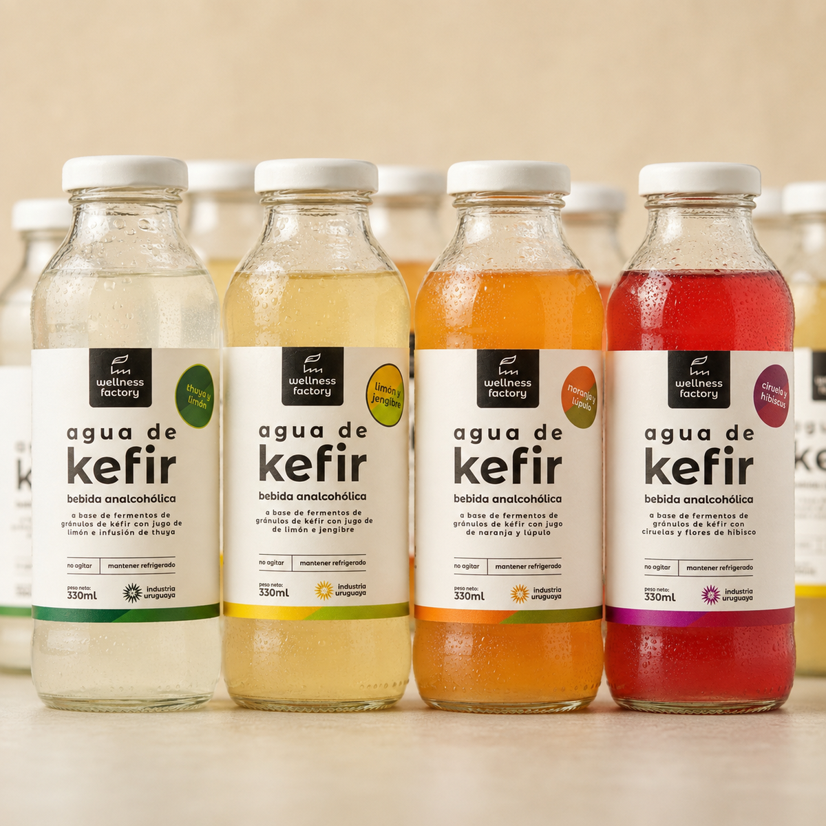 Pack Kefir: 12 Botellas de 330ml — Surtido 4 sabores| Wellness Factory