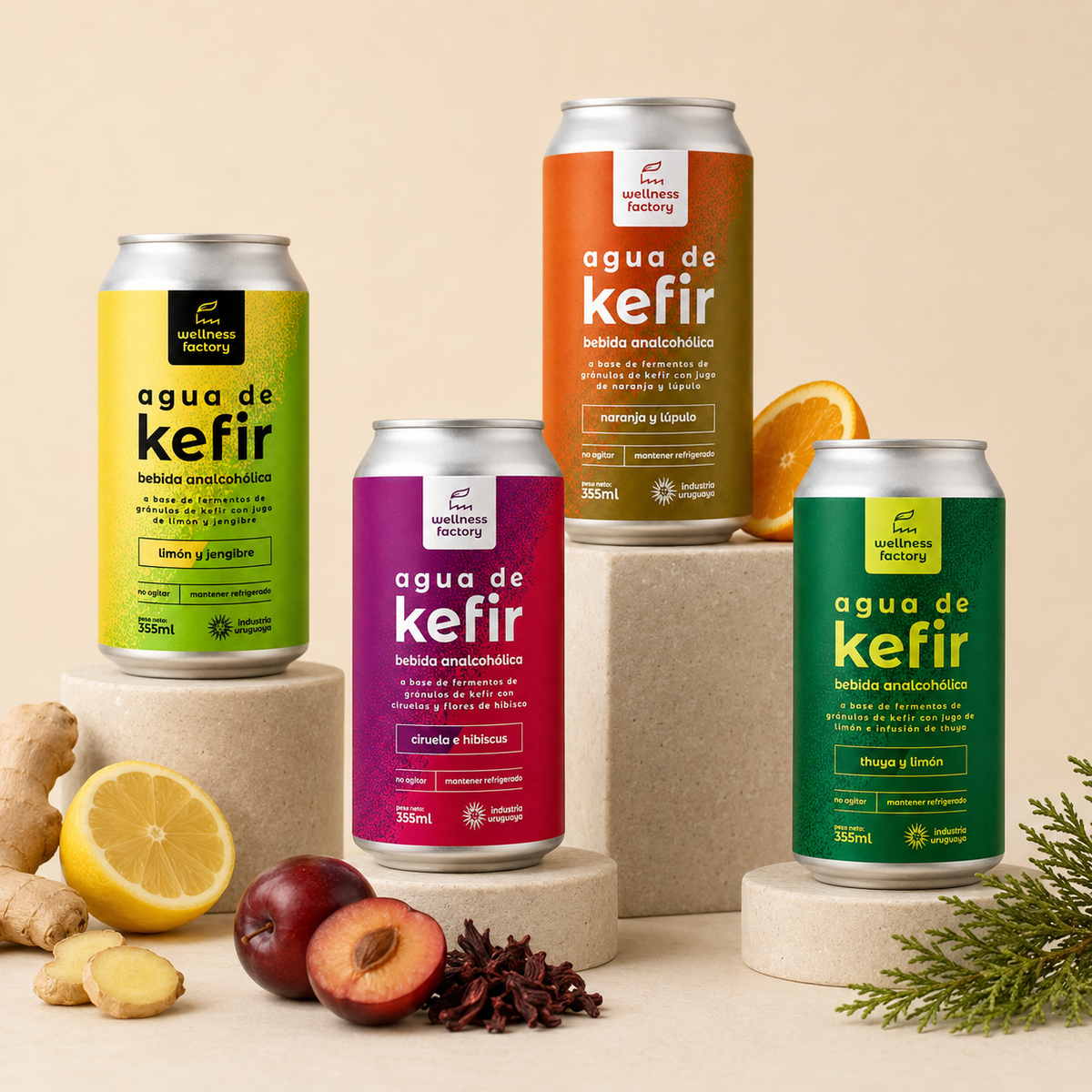 4 sabores agua de kefir lata 355ml — Wellness Factory Uruguay