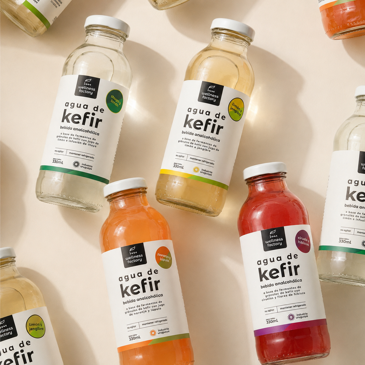 Pack Kefir: 12 Botellas de 330ml — Surtido 4 sabores| Wellness Factory