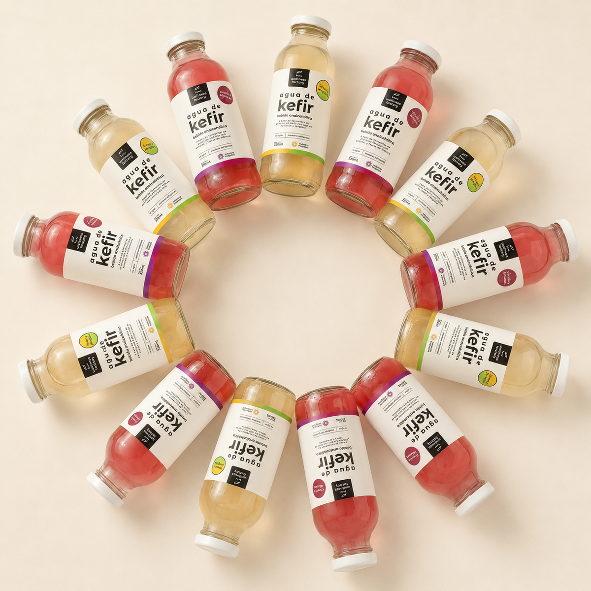 Pack Kefir: 12 Botellas de 330ml — Ciruela e hibiscos y Limón y jengibre | Wellness Factory