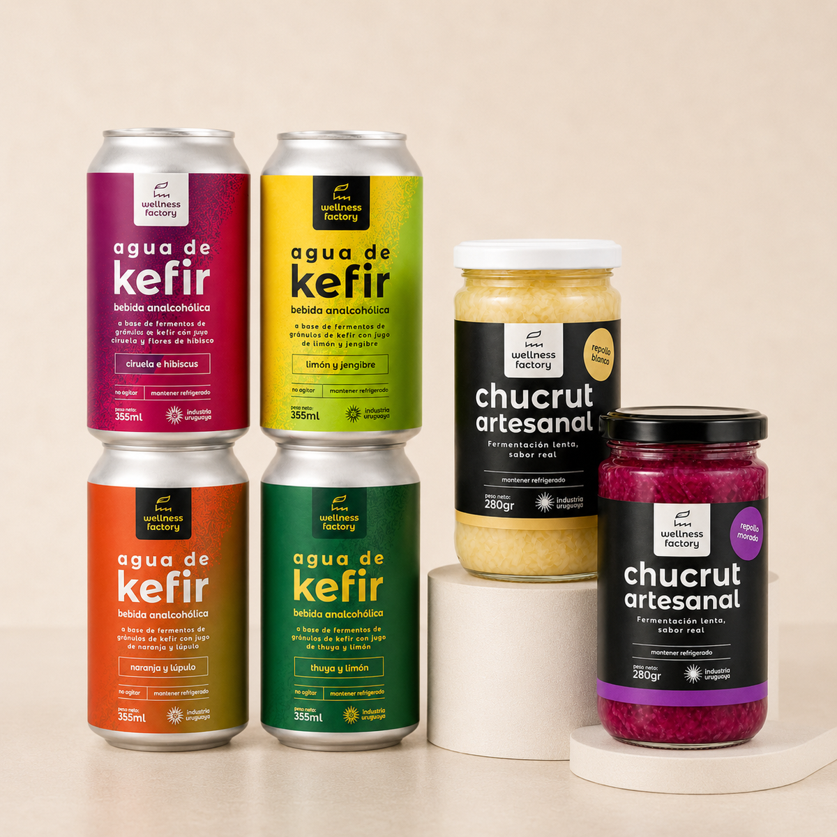 Latas de kefir y frascos de chucrut artesanal — Wellness Factory