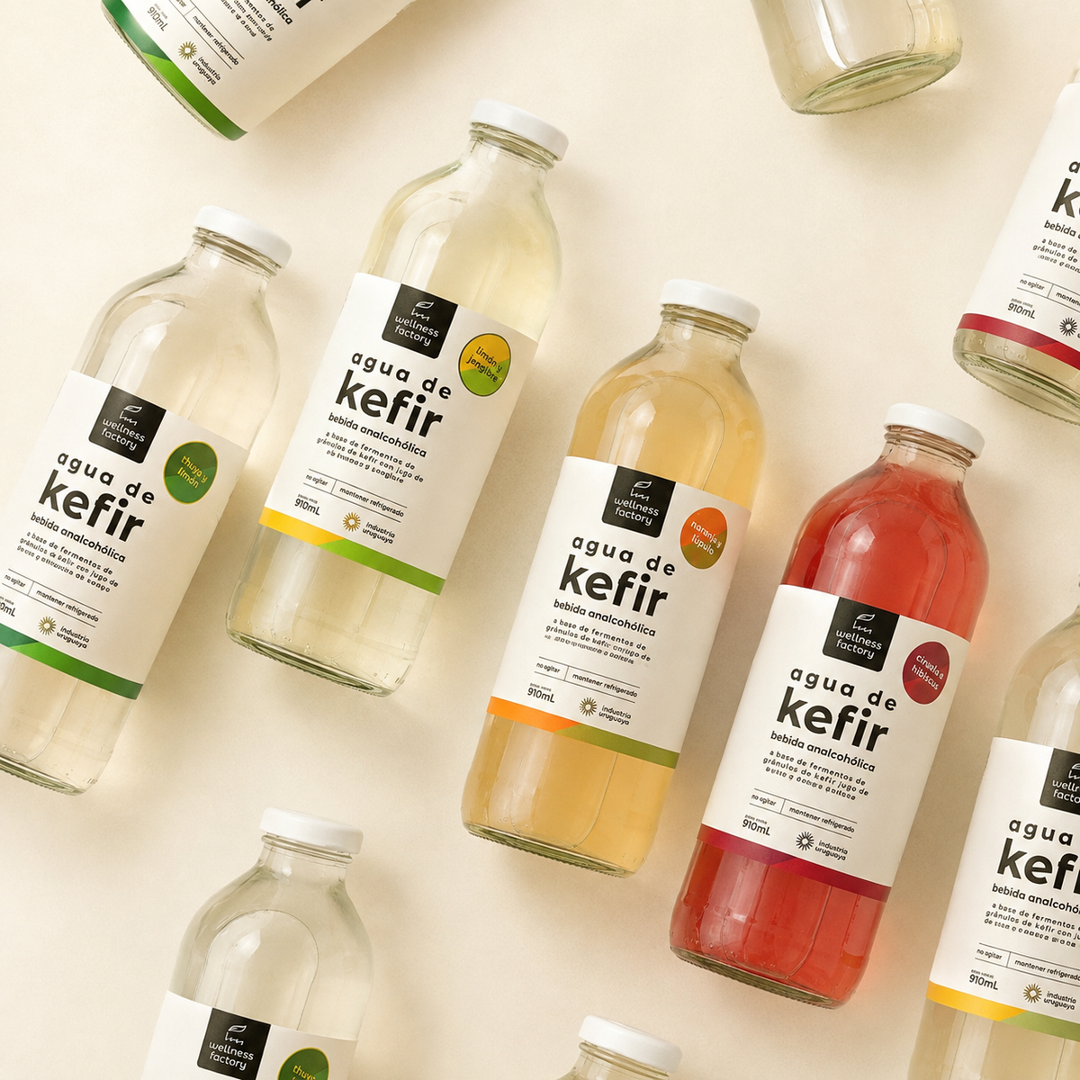Pack 12 Botellas de Kefir de 910ml — Surtido 4 sabores | Wellness Factory